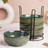 Glam Green Ceramic Bowl Set with Stand (4 Pcs)