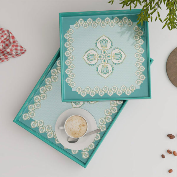 Floral Wooden Serving Tray Set of 2