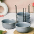 Fringe Grey Ceramic Bowl Set of 4 with Metal Stand