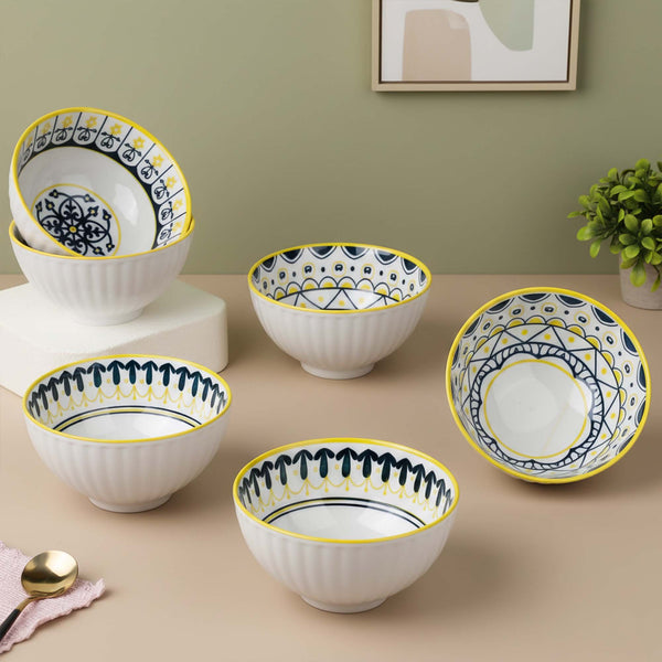 Yellow Floret Ceramic Bowl Set of 6 - 300ml