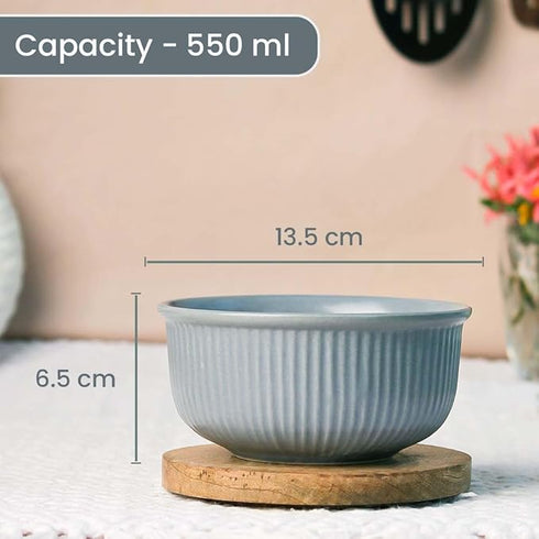 Fringe Grey Ceramic Bowl Set of 4 with Metal Stand