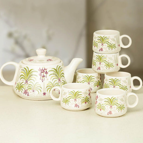 Tropical Morning Ceramic Tea Kettle Cup Set of 6