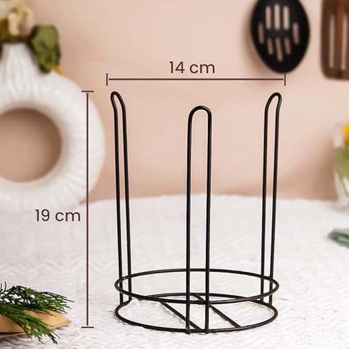 Fringe Grey Ceramic Bowl Set of 4 with Metal Stand