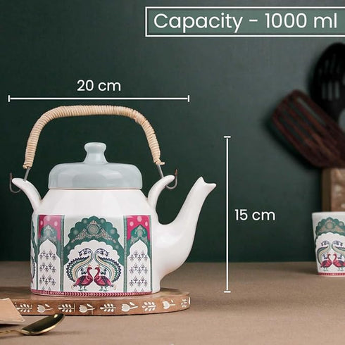 Peagal Glass Ceramic Tea Set with Kettle (6 Cups & 1 Kettle)