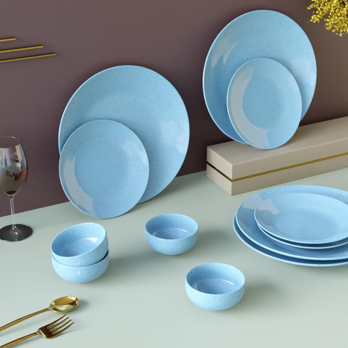 Sky Blue Marble Ceramic Dinner Set 12 Piece for Family of 4