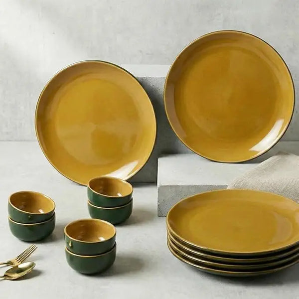 Mustard Novelle 12-Piece Ceramic Dinner Set For 6
