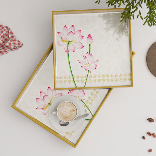 Lotus Wooden Serving Tray Set of 2