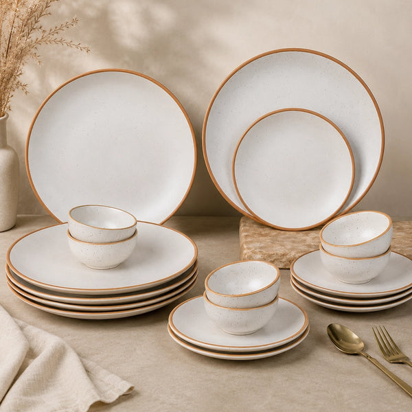 White Matte Brown Ceramic Dinner Set of 18 Pieces