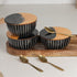 Black Stripe Ceramic Bowls Serving Set – 3 Bowls, 3 Coaster, 3 Spoon and 1 Tray