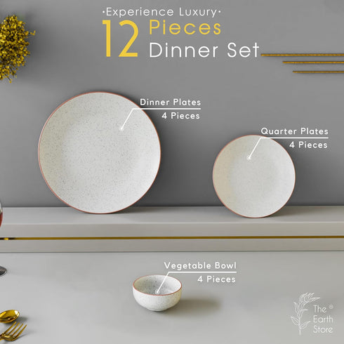 White Matte Ceramic Dinner Set 12 Piece for Family of 4