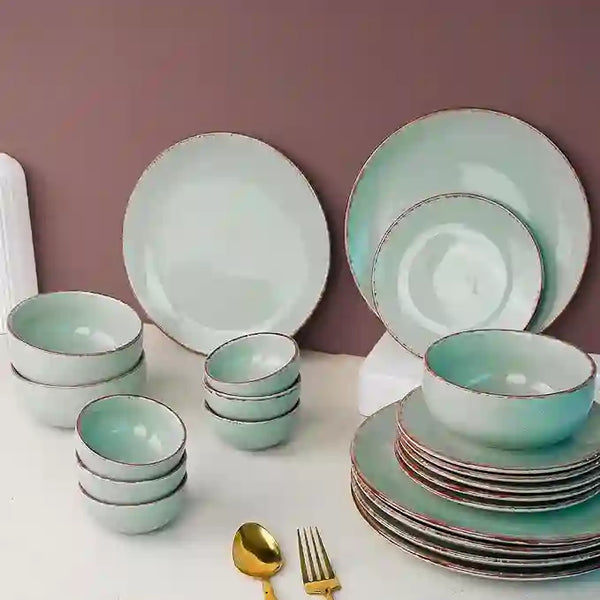 Mint Marble 21-Piece Ceramic Dinner Set For 6