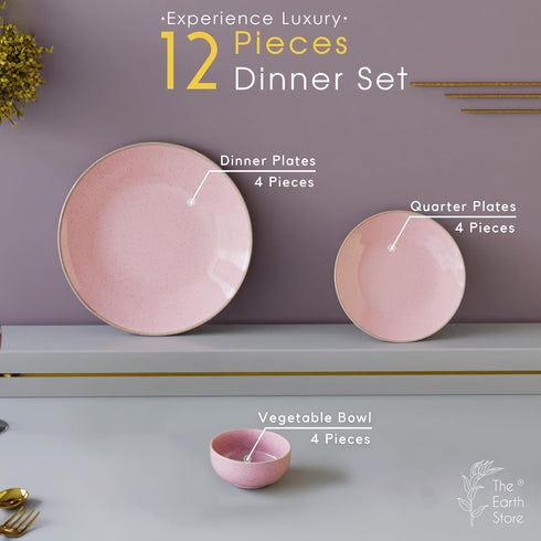 Pink Marble Ceramic Dinner Set 12 Piece for Family of 4