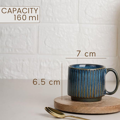 Glam Blue Fringe Stackable Ceramic Tea Cup Set