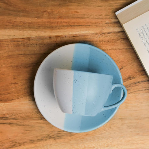 TT Blue Ceramic Cup with Saucer Set of 1 - The Earth Store - Tea Sets