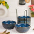 Glam Blue Ceramic Bowl Set of 4 with Stand