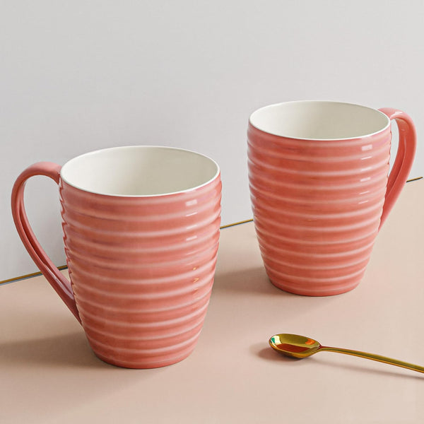 Spiral Pink Ceramic Coffee Mug Set of 2 - The Earth Store - Mug Set