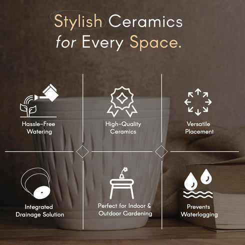 Conical White Carved Ceramic Planter - The Earth Store - Vase