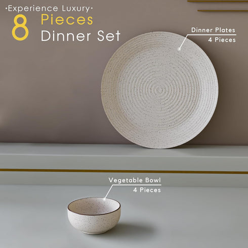 Spiral White Ceramic Dinner Set 8 Piece for Family of 4