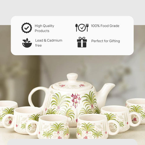 Tropical Morning Ceramic Tea Kettle Cup Set of 6