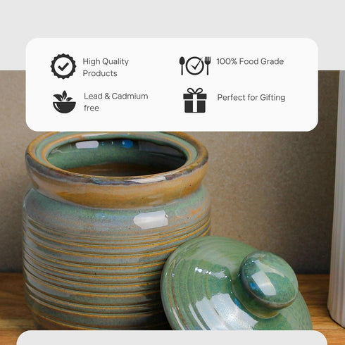 Olive Green Ceramic Pickle Jar (1000ml) - The Earth Store - Multipurpose Jars