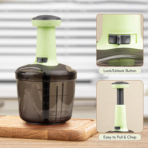 Manual Push Chopper with 3 Blades & Whisker