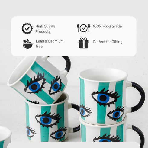 Evil Eye Tea Cup Set of 6, 150 ML - The Earth Store - Tea Cups
