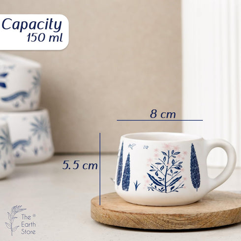 Blue Peafowl Ceramic Cup Set of 6 - The Earth Store - Tea Cups