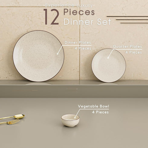 Creme Matte Ceramic Dinner Set 12 Piece for Family of 4