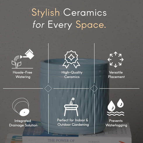 Blue Carved Cylindrical Ceramic Clay Pots - The Earth Store - Vase