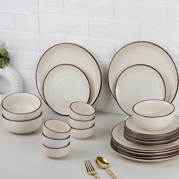 Spiral White 21-Piece Ceramic Dinner Set For 6