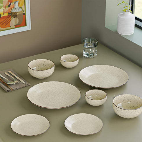 Creme Matte Ceramic Dinner Set 12 Piece for Family of 4