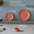 Spiral Pink Ceramic Dinner Set 12 Piece for Family of 4