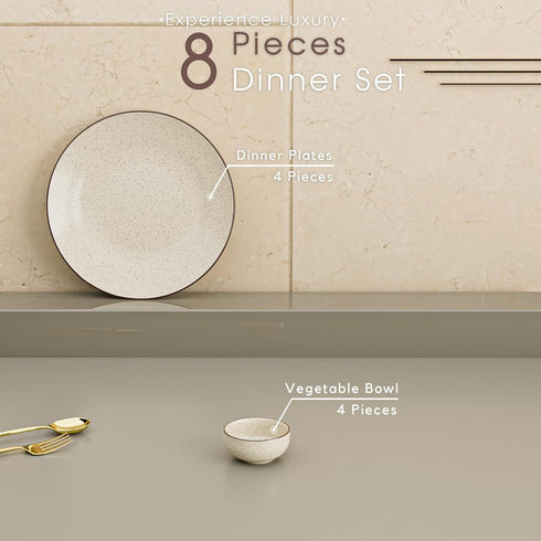 Creme Matte Ceramic Dinner Set 8 Piece for Family of 4