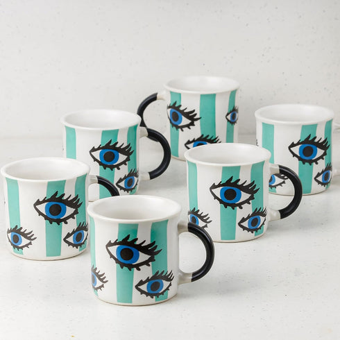 Evil Eye Tea Cup Set of 6, 150 ML - The Earth Store - Tea Cups