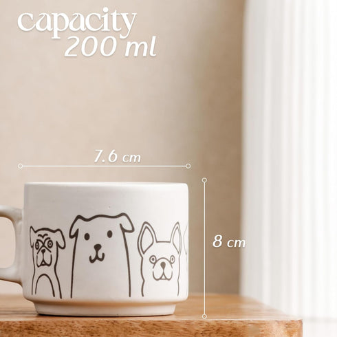 White Pawfect Ceramic Tea Cup Set of 6 (200 ML) - The Earth Store - Tea Sets