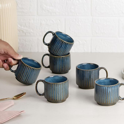 Glam Blue Fringe Stackable Ceramic Tea Cup Set