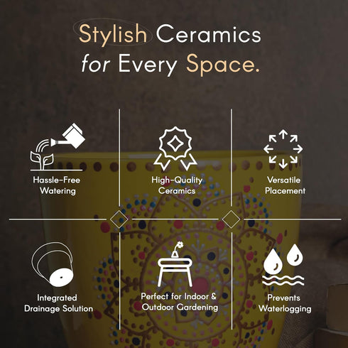 Yellow Flower Ceramic Clay Pots - The Earth Store - Planter