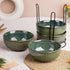 Glam Green Ceramic Bowl Set with Stand (4 Pcs)