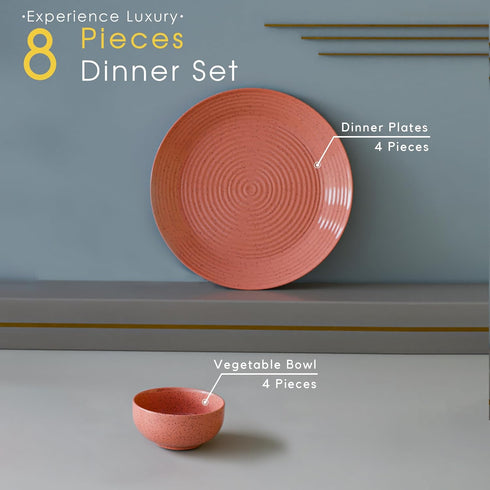 Spiral Pink Ceramic Dinner Set 8 Piece for Family of 4