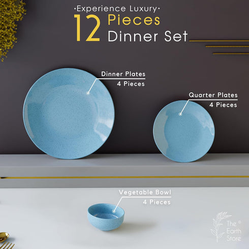 Sky Blue Marble Ceramic Dinner Set 12 Piece for Family of 4
