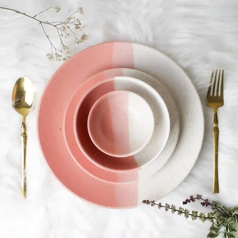 TT Pink Matte 21-Piece Ceramic Dinner Set For 6