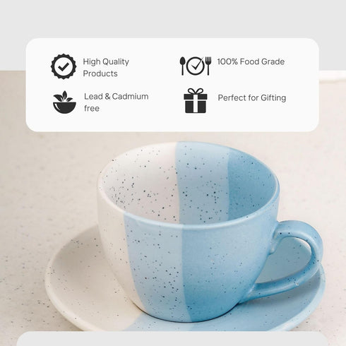 TT Blue Ceramic Cup with Saucer Set of 1 - The Earth Store - Tea Sets