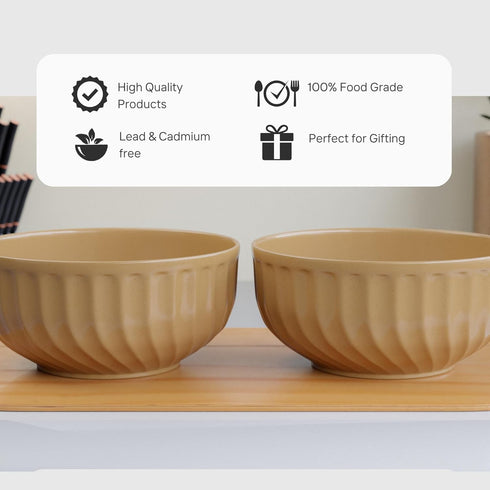 Caramel Grooved Ceramic Bowl Set of 2 - The Earth Store - Bowls