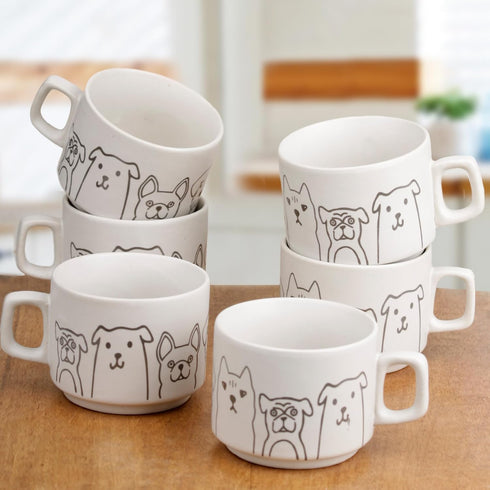 White Pawfect Ceramic Tea Cup Set of 6 (200 ML) - The Earth Store - Tea Sets
