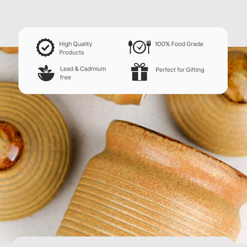 Brown Ceramic Pickle Jars Set of 2 (1000 ML Each) with Lid - The Earth Store - Multipurpose Jars