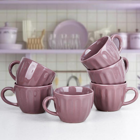 Magenta Frosted Ceramic Tea Cup Set of 6, 150ML