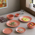 Spiral Pink Ceramic Dinner Set 12 Piece for Family of 6