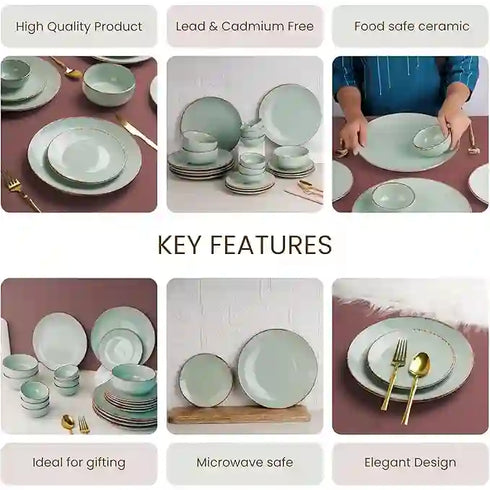 Mint Marble 21-Piece Ceramic Dinner Set For 6