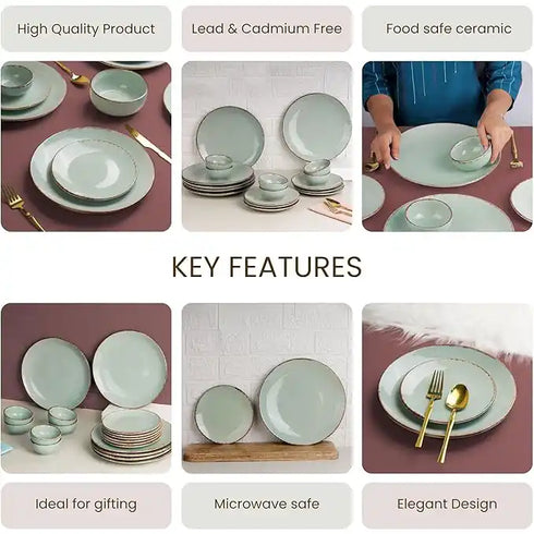 Mint Marble 18-Piece Ceramic Dinner Set For 6