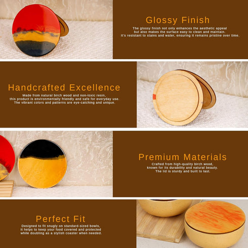 Mustard Marble Ceramic Bowl Lid/Coaster, Set of 2, 500ML Dishwasher & Microwave Safe Bowl for Serving